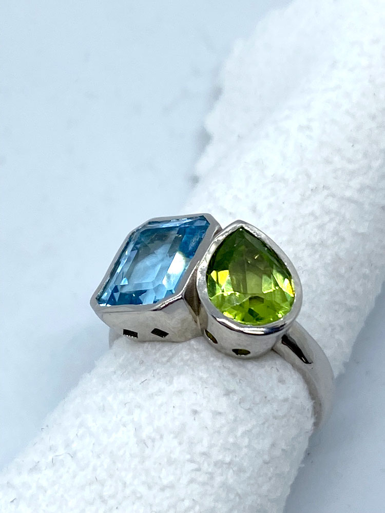 Blue and Green Stone Silver Ring