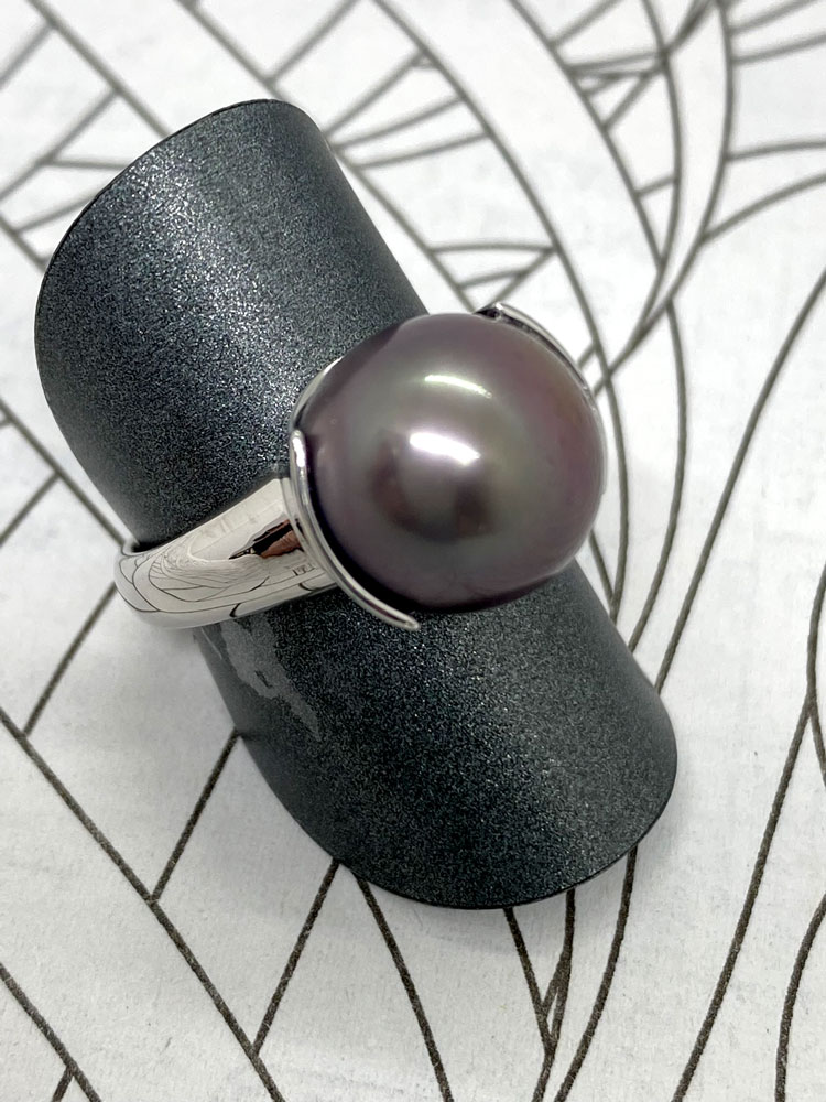 Dark Pearl and Silver Ring