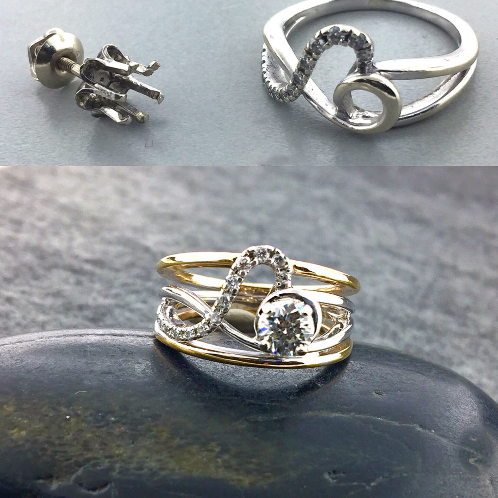New Two-Tone Ring Made From Old Ring and Earring East Towne Jewelers