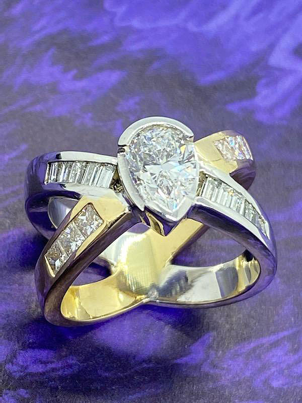 Teardrop Diamond Two-Tone Ring